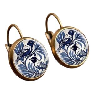 Tropical Boho Bird Earrings Botanical Antique Gold Drop NWT